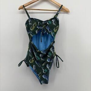 Aerie One Piece Swimsuit Women S Green Pineapple Cut Out Excellent 7L5KSH1Q